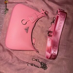 Prada Pink Shoulder Bag with Logo Strap